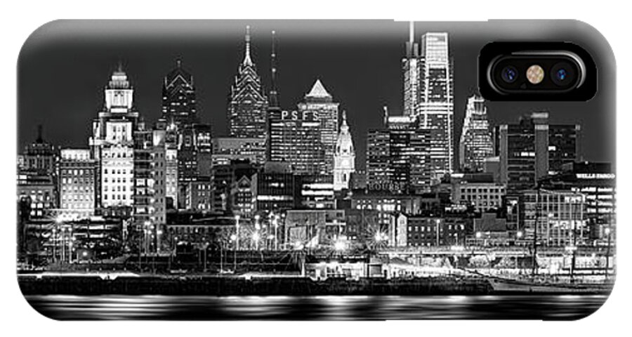 #faatoppicks iPhone X Case featuring the photograph Philadelphia Philly Skyline at Night from East Black and White BW by Jon Holiday