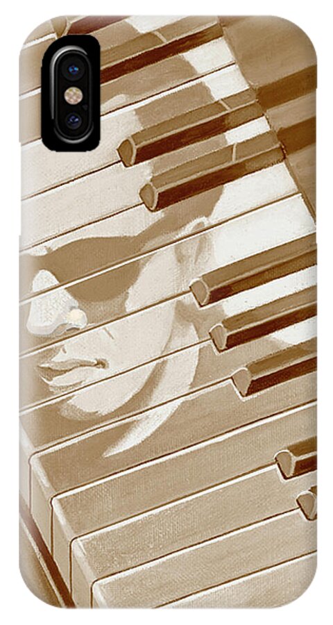 Piano iPhone X Case featuring the painting Piano Man in Sepia by J L Meadows