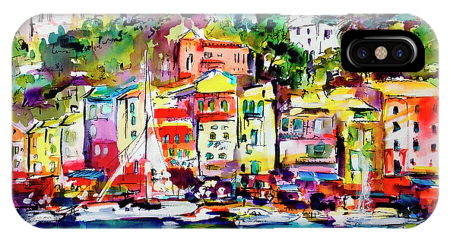 Italian Riviera iPhone X Case featuring the painting Portofino Italian Riviera by Ginette Callaway