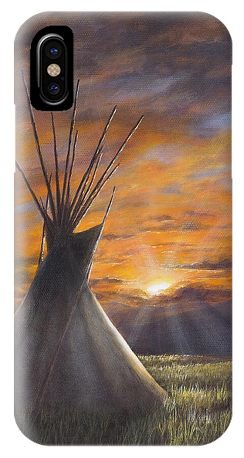 Acrylic Painting iPhone X Case featuring the painting Prairie Sunset by Kim Lockman