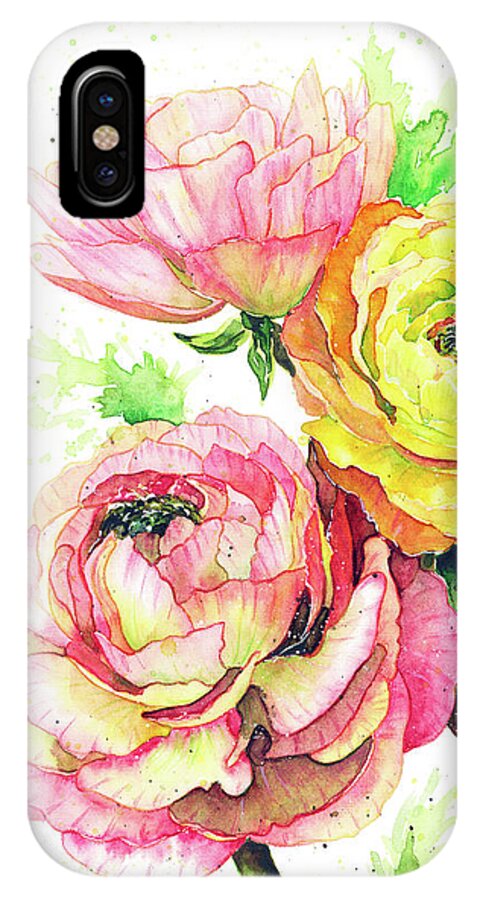 Ranunculus iPhone X Case featuring the painting Ranunculus Flowers by Zaira Dzhaubaeva