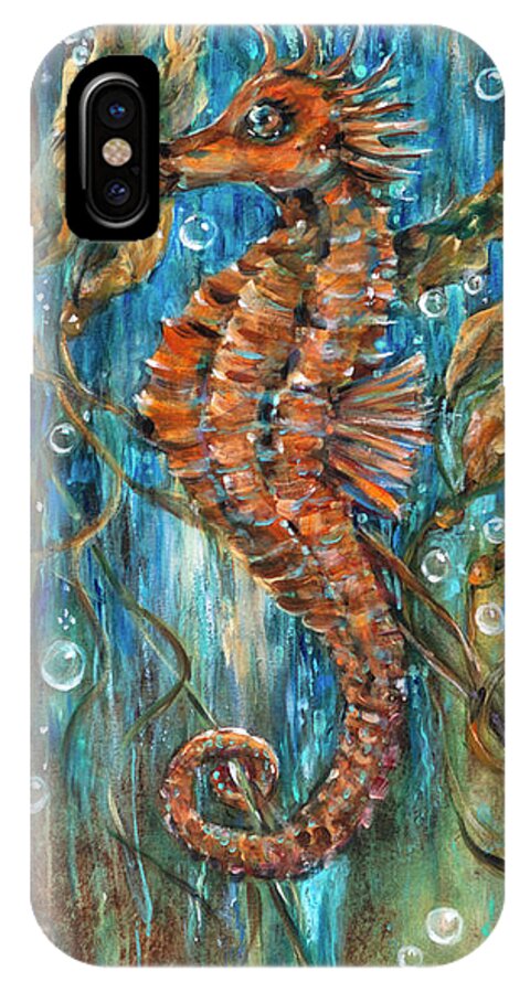 Seahorse iPhone X Case featuring the painting Seahorse and Kelp by Linda Olsen