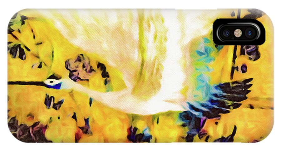 Crane iPhone X Case featuring the digital art Taking Wing Above the Garden - Kimono Series by Susan Maxwell Schmidt