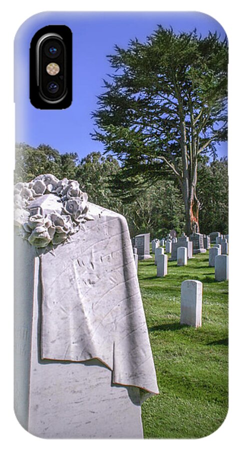 Cemetery iPhone X Case featuring the photograph The Patriot and the Cypress by Sally Bauer