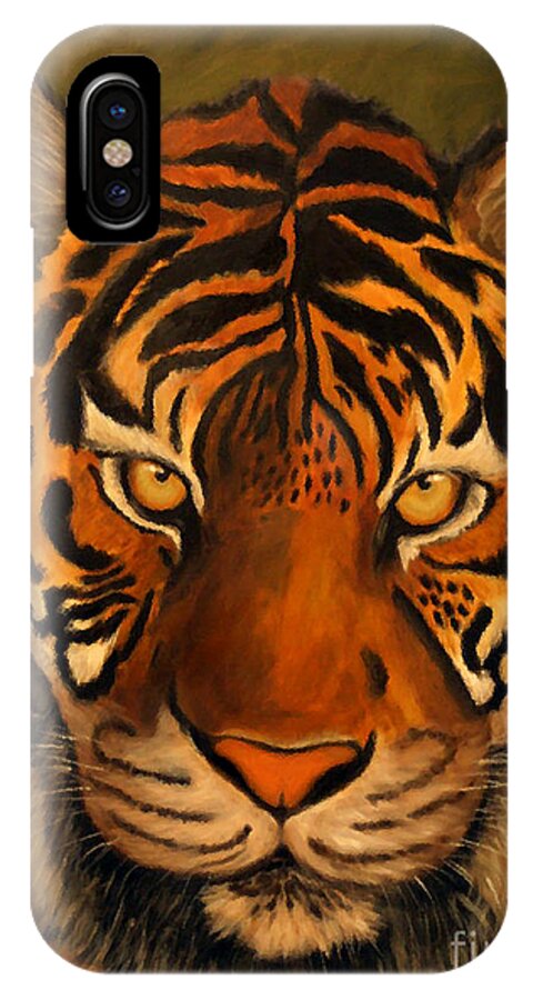 Tiger iPhone X Case featuring the painting Thomas by Nancy Bradley