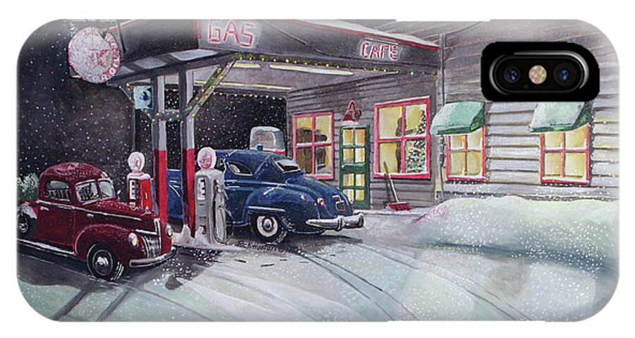 Rick Huotari iPhone X Case featuring the painting Times Past Gas Station by Rick Huotari