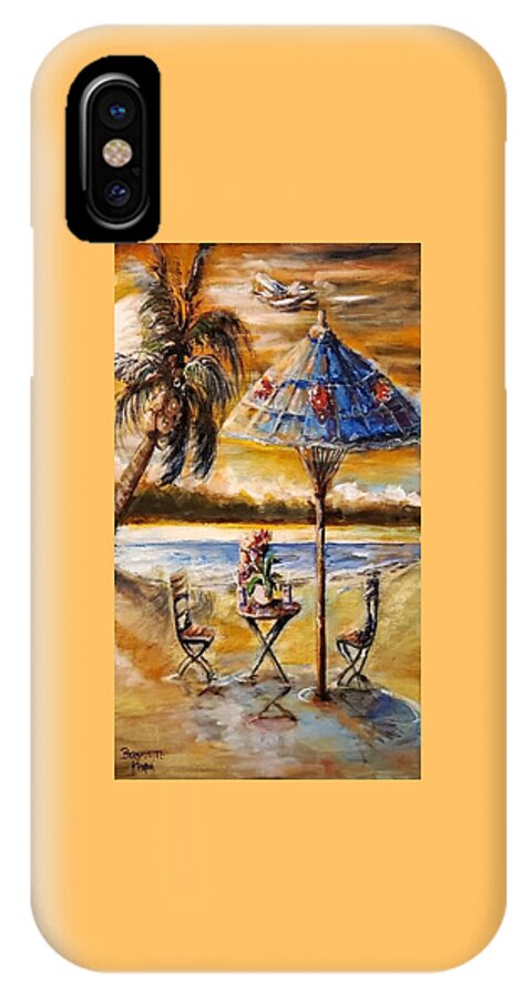 Airplane iPhone X Case featuring the painting Tropical Sunset by Bernadette Krupa