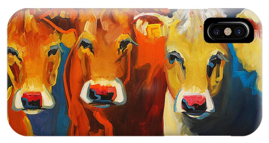 Cow iPhone X Case featuring the painting Us Three Cows by Diane Whitehead
