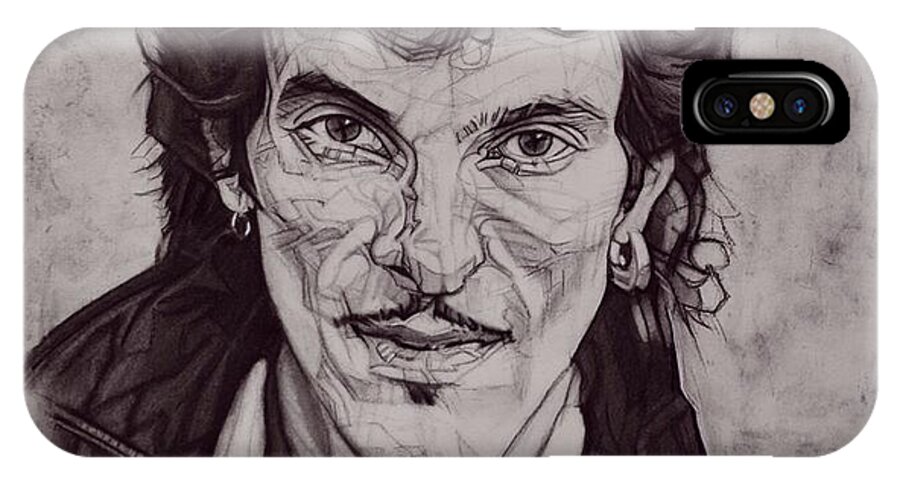 Charcoal Pencil iPhone X Case featuring the drawing Willy DeVille - 1981 by Sean Connolly
