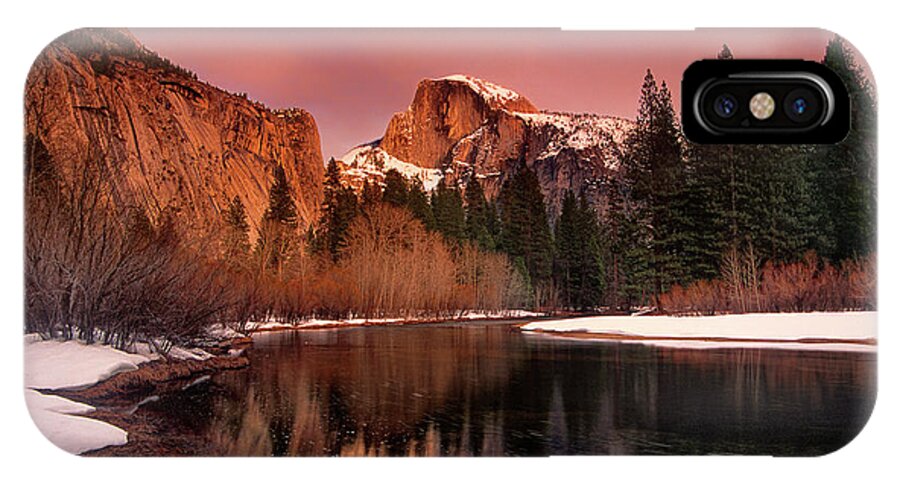 North America iPhone X Case featuring the photograph Winter Sunset Lights Up Half Dome Yosemite National Park by Dave Welling