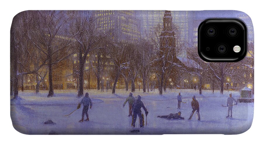 Boston iPhone 11 Case featuring the painting Boston Twilight Players by Candace Lovely