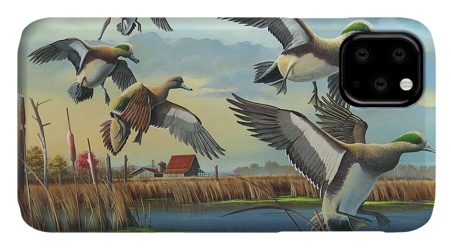 American Wigeons iPhone 11 Case featuring the painting Coming Home by Mike Brown