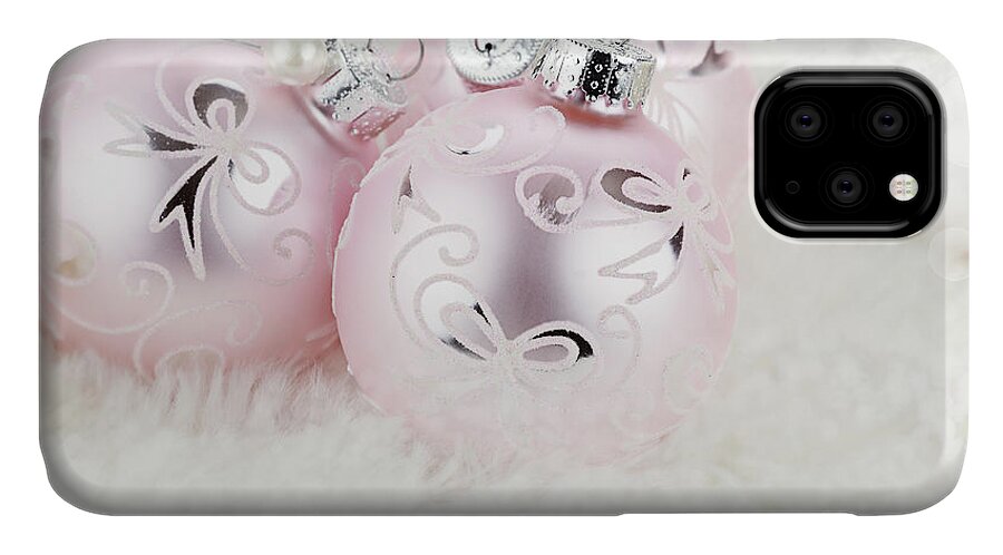 Christmas Ornament iPhone 11 Case featuring the photograph Pink Ornaments #1 by Stephanie Frey