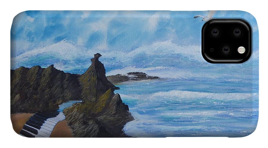 Seascape iPhone 11 Case featuring the painting Tempest for Piano in C #1 by Tony Rodriguez