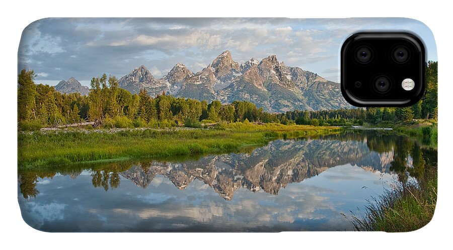 Awe iPhone 11 Case featuring the photograph Teton Range Reflected in the Snake River #2 by Jeff Goulden