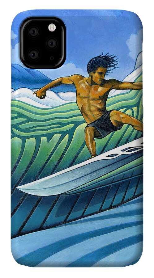 Surfer iPhone 11 Case featuring the painting Tico Surfer #2 by Nathan Miller