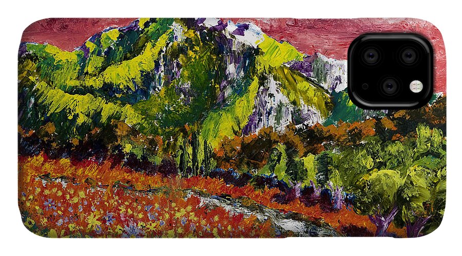 Mountains iPhone 11 Case featuring the painting Yellow Flowers by Walt Brodis