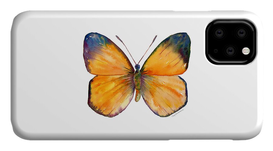Delias iPhone 11 Case featuring the painting 19 Delias Aruna Butterfly by Amy Kirkpatrick
