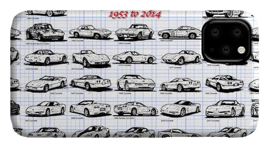 C1 Corvette iPhone 11 Case featuring the digital art 1953-2014-Corvettes by K Scott Teeters