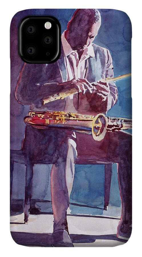 Jazz Player iPhone 11 Case featuring the painting John Coltrane #3 by David Lloyd Glover