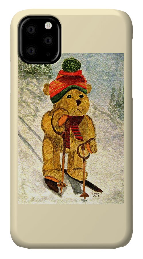 Bears iPhone 11 Case featuring the painting Learning To Ski by Angela Davies
