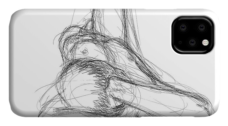 Male Sketches iPhone 11 Case featuring the drawing Nude Male Sketches 2 #2 by Gordon Punt