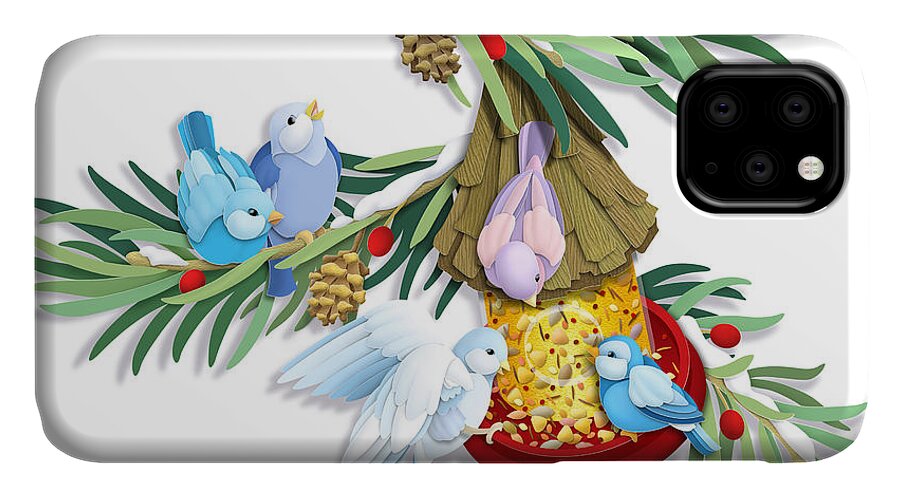 Bird iPhone 11 Case featuring the digital art Snacks For All #2 by Randy Wollenmann
