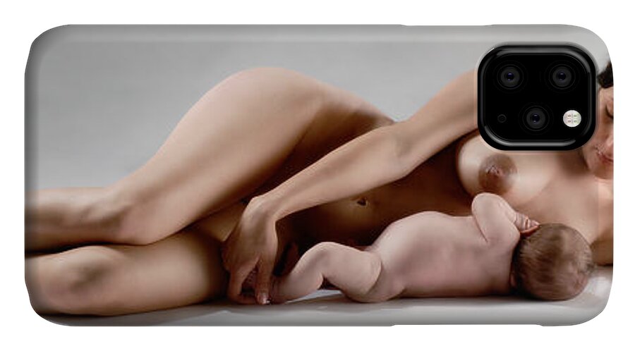Infant Nursing iPhone 11 Case featuring the photograph 3310 Mother Nursing Her Two Week Old Son 1 to 3 Ratio by Chris Maher