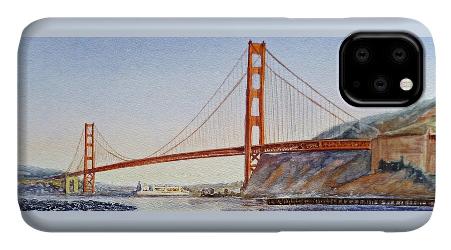 Bridge iPhone 11 Case featuring the painting Golden Gate Bridge San Francisco #3 by Irina Sztukowski