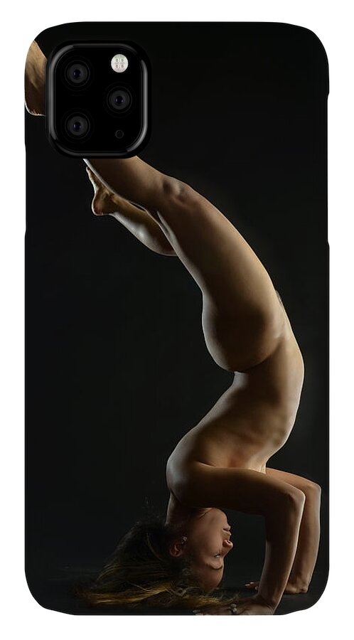 Nude iPhone 11 Case featuring the photograph 5137 Nude Woman Headstand by Chris Maher