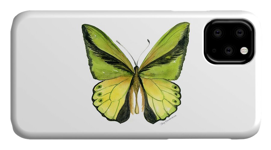 Goliath Butterfly iPhone 11 Case featuring the painting 8 Goliath Birdwing Butterfly by Amy Kirkpatrick