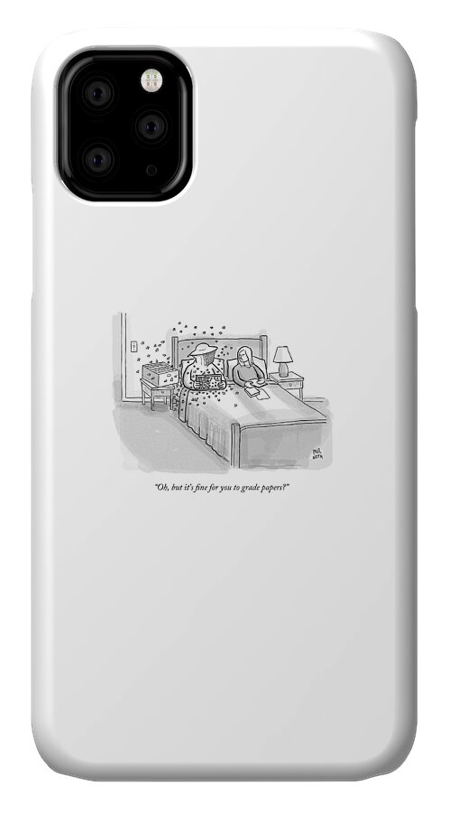 A Beekeeper Surrounded By Bees Is Sitting In Bed iPhone 11 Case