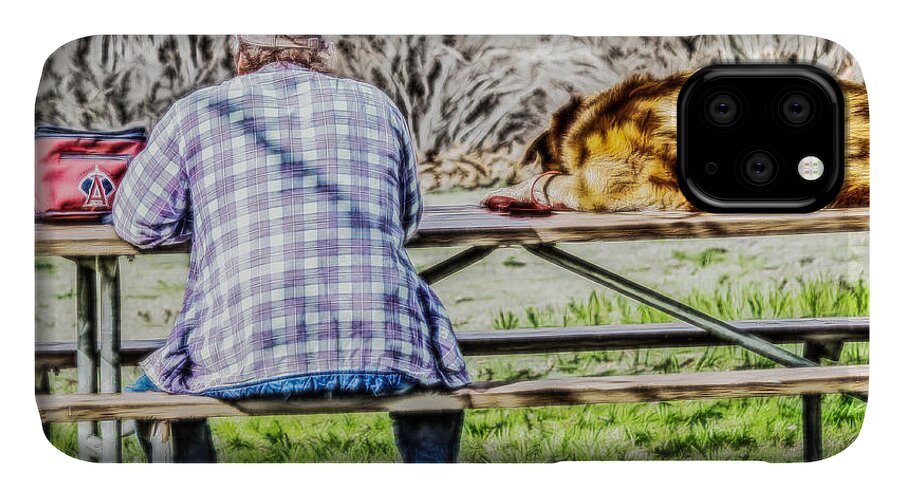 Man iPhone 11 Case featuring the digital art A Man and His Dog by Photographic Art by Russel Ray Photos