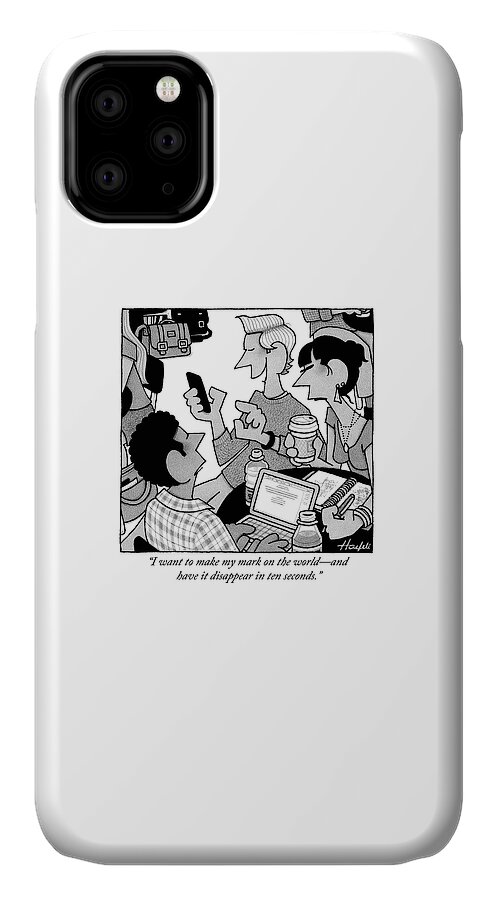 A Man Talks To His Friends While Using His Phone iPhone 11 Case