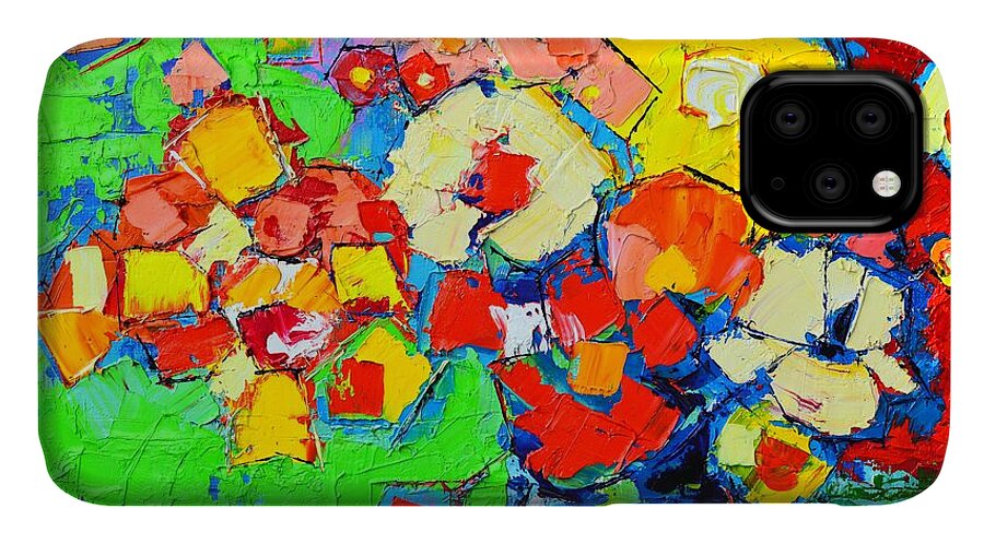 Abstract iPhone 11 Case featuring the painting Abstract Colorful Flowers by Ana Maria Edulescu