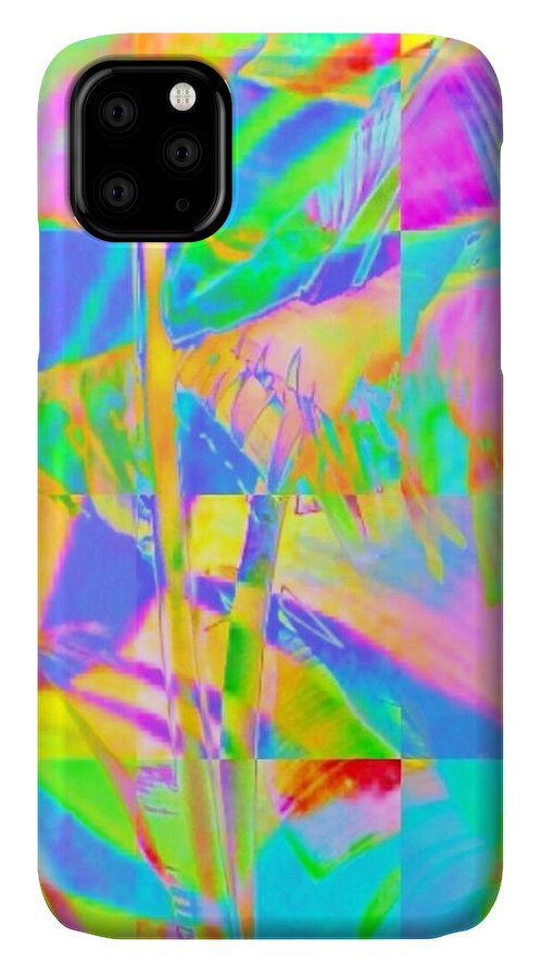 Sharkcrossing iPhone 11 Case featuring the digital art V Bright Abstracted Banana Leaf - Vertical by Lyn Voytershark