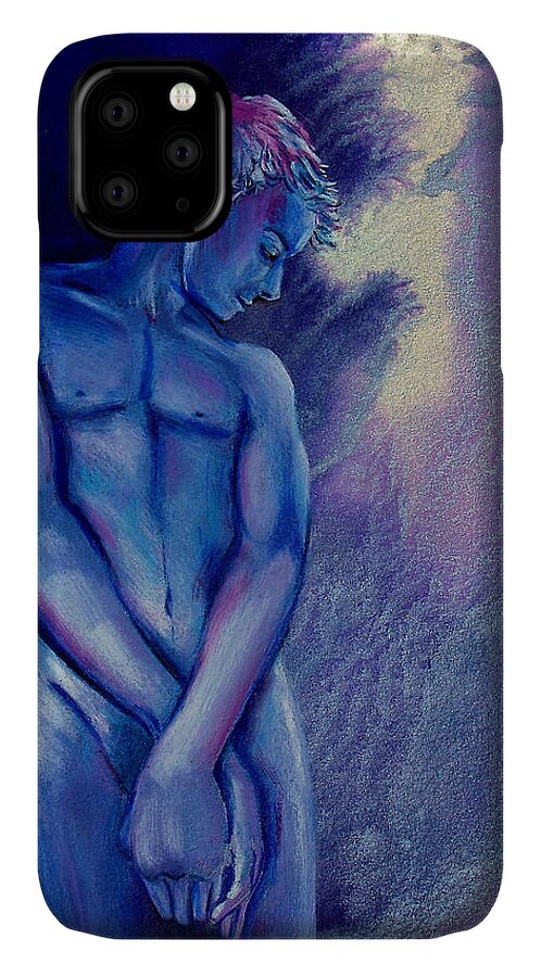 Male Figure Drawing iPhone 11 Case featuring the painting After Midnight by Rene Capone