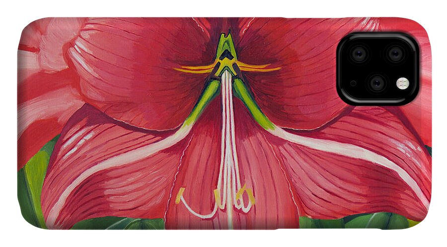 Amaryllis iPhone 11 Case featuring the painting Amaryllis by Annette M Stevenson