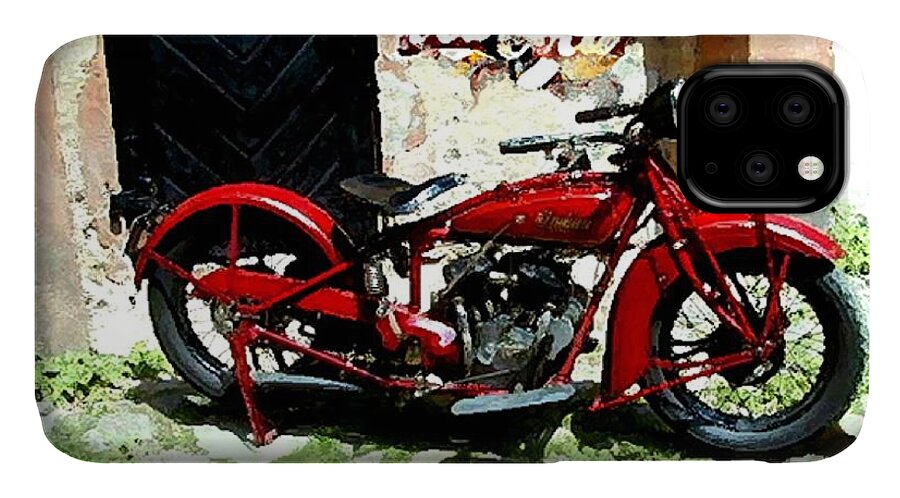Indian Motorcycles iPhone 11 Case featuring the painting American Indian  Indian Motorcycle by Iconic Images Art Gallery David Pucciarelli