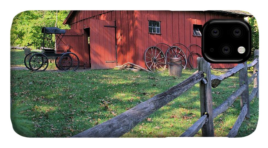 5399 iPhone 11 Case featuring the photograph Amish Barn Along a Fenceline by Gordon Elwell