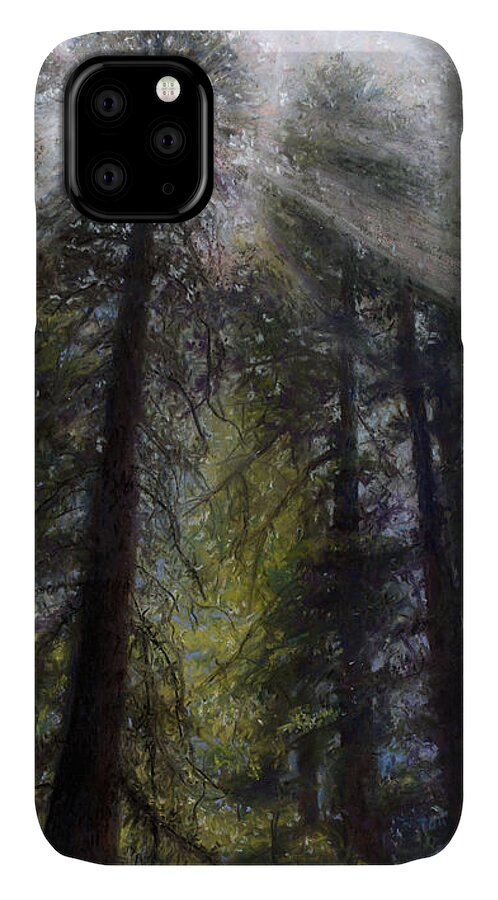 Pastel iPhone 11 Case featuring the painting An Enchanted Forest by Mary Giacomini