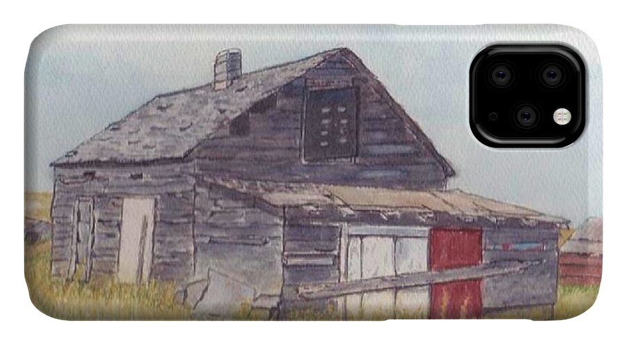 House iPhone 11 Case featuring the painting An old memory home in the Grand Prairies by Kelly Mills