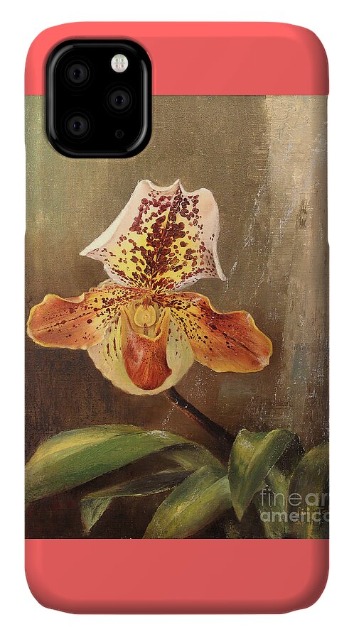 Orchids iPhone 11 Case featuring the painting Angel Orchid by Art By Tolpo Collection
