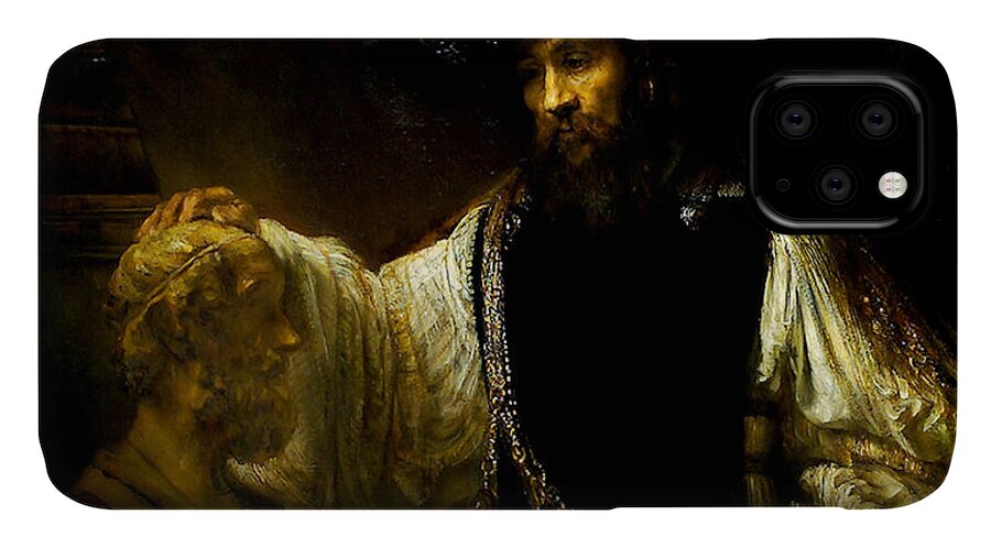 Aristotle Contemplating A Bust Of Homer iPhone 11 Case featuring the painting Aristotle Contemplating a Bust of Homer by Rembrandt van Rijn