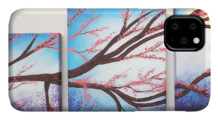 Asian Bloom Triptych iPhone 11 Case featuring the painting Asian Bloom Triptych by Darren Robinson