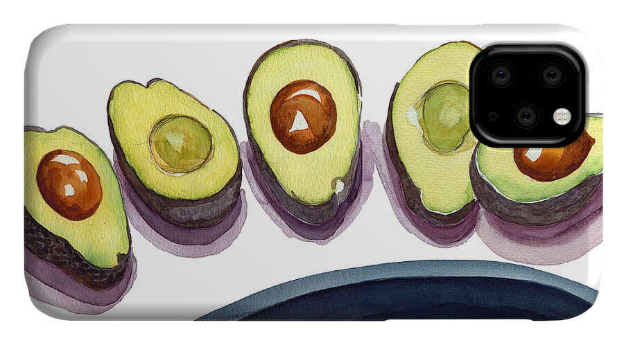 Avocados iPhone 11 Case featuring the painting Avocados by Katherine Miller