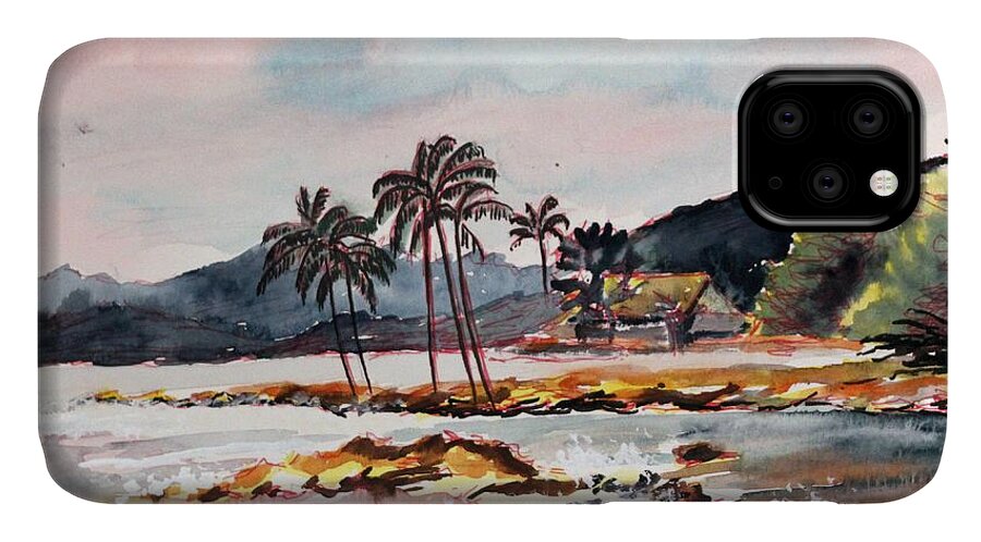 Beach iPhone 11 Case featuring the painting Beach at Waikiki by Richard Jules