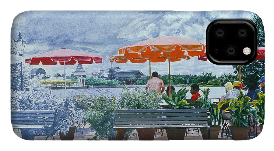 Umbrellas iPhone 11 Case featuring the painting Becoming Real by Lynn Hansen