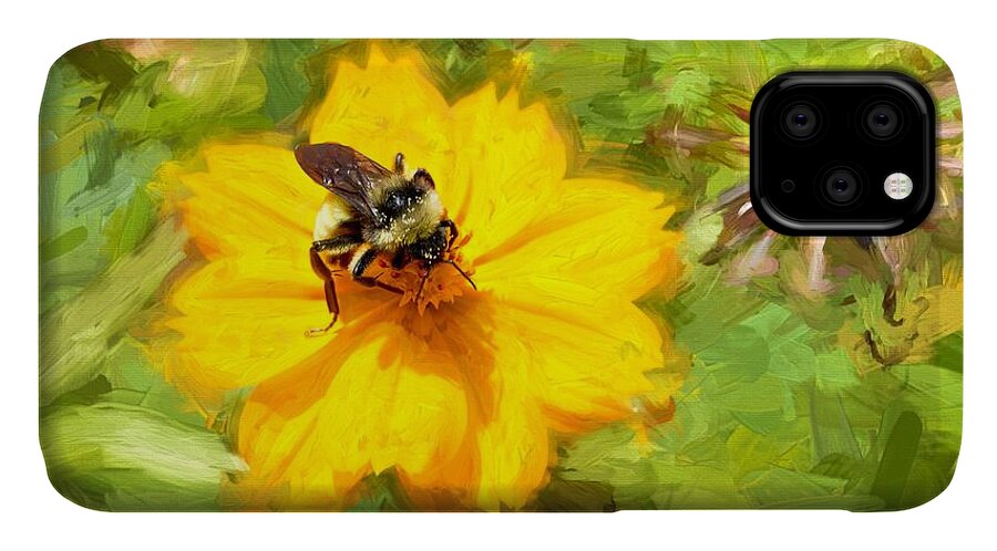 Digital Art iPhone 11 Case featuring the photograph Bee on Flower Painting by Ludwig Keck