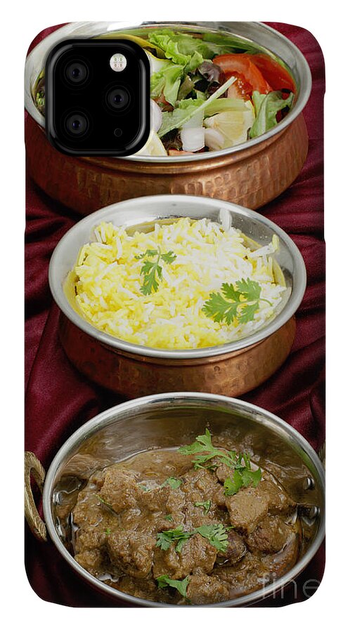 Rogan Gosh iPhone 11 Case featuring the photograph Beef rogan josh with rice and salad by Paul Cowan